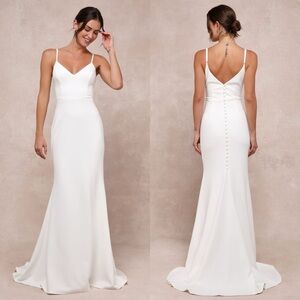 NWOT Lulu’s Feeling of Forever White Sleeveless Mermaid Maxi Wedding Dress Small